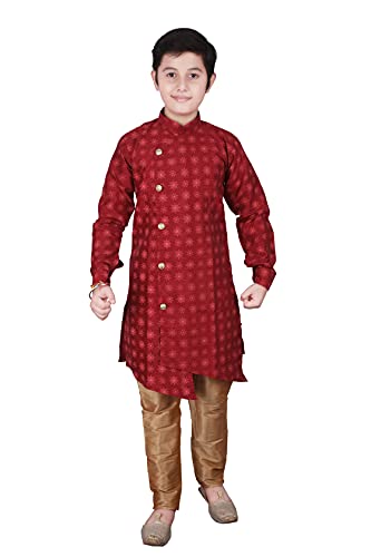 Kids Ethnic Indian Silk Floral Printed Kurta Sets For Boys| Pack Of 1 (S-139)