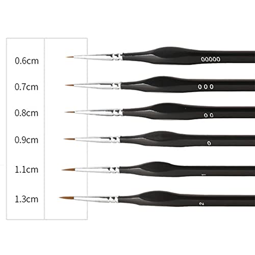 6 Piece Fine Detail Brush Set, Perfect Detail Brush, Miniature Brush, Drawing Brush Set, for Nail Art, Acrylic, Watercolour, Oil Painting, Model Making and Line Painting