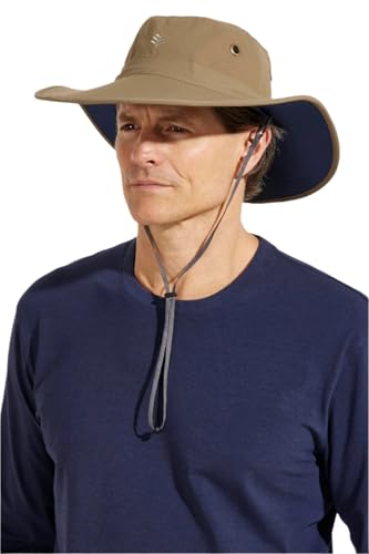 Wide Brim Hiking Hat - UPF 50+ Sun Protection - Leo in Khaki/Navy