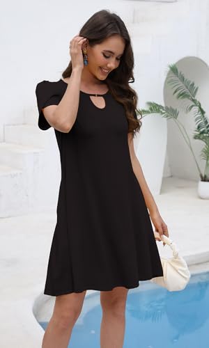 Image of COSSEN Women's Summer Casual Tshirt Dress Crew Neck Short Sleeve with Pockets Flowy Loose Sundress