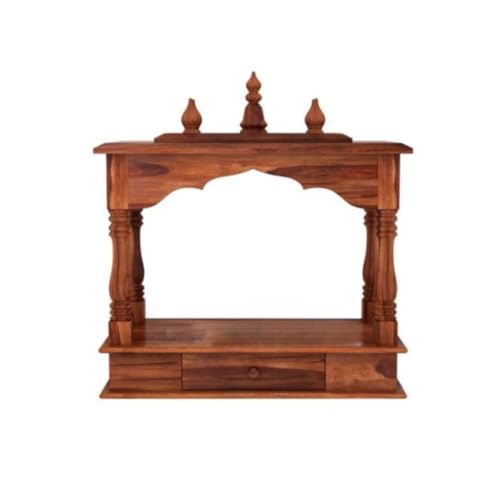 Image of MISAN Wooden Wall Mounted Temple, Traditional Indian Style, Sheesham Wood,Sheesham Wood Pooja Mandir for Home (H-Hony)