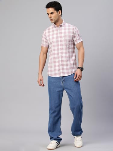 Image of Majestic Man Slim Fit Pure Cotton Checked Half Sleeve Casual Shirt