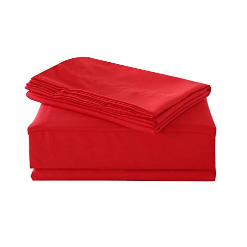 Apsley Linen Solid Color Egyptian Cotton 4-PCs Sheet Set Fits Mattress 15-18'' Deep Pocket Luxury Bedding Set High Thread Count Long Staple Sateen Weave Silky Soft Breathable (Twin XL, Red)