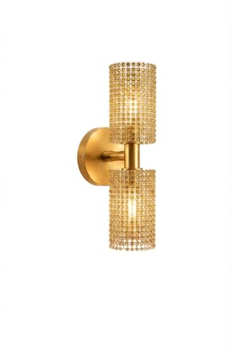 Image of Antique Modern Double Golden Brass Wall Light with Golden Crystal Acrylic Glass Shade Hanging Sconce Lamps Minimalist Design for Bedroom Living Room Bathroom Bedside Vanity Hall Home Decor Hotel Bar