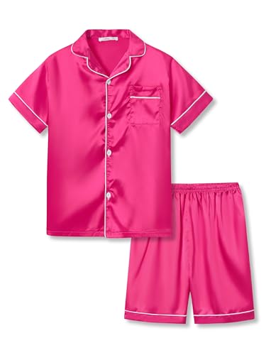 Tebbis Satin Pajamas for Girls - Baby Pink Cute Silky Summer Shorts Soft PJ Set Size 6/7-16