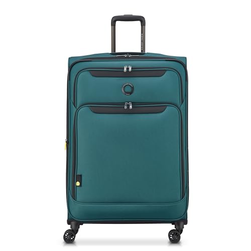 Image of DELSEY PARIS Sky Max 3.0 Checked Suitcase 28 Inch Large, Lightweight Softside Expandable Luggage, Spinner Wheels, Soft Touch Handle, Teal Blue