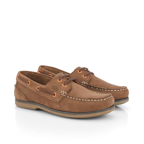 Image of Catesby Pippa Premium Leather Boat Shoes Women Breathable Lightweight Deck Shoes Ladies Summer Shoes, Taupe/Orange, UK 7