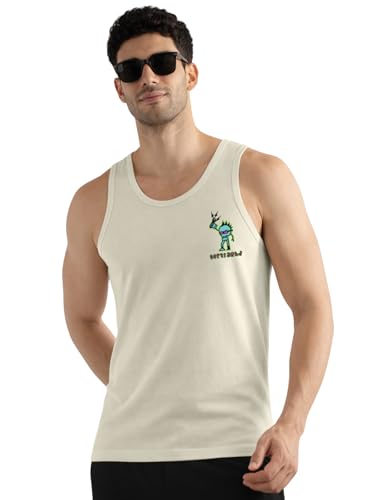 Image of Veirdo Pure Cotton Sleeveless Regular Fit Front Print Placement Scoop Neck Vest for Men & Boys