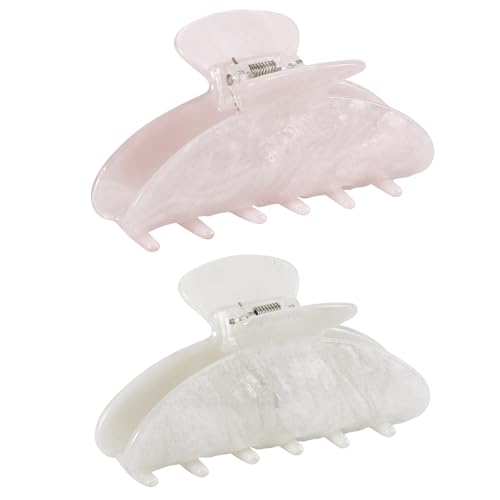 2PCS Pink and White Hair Clips for Women Girls Kawaii Cut Medium Claw Clips Trendy Handmade Look Acetate Hair Accessories for Thin Hair