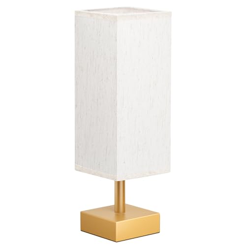 Image of aooshine Gold Small Table Lamp - Bedside Lamp for Bedroom, Minimalist Nightstand Lamp with Square Fabric Shade, Desk Lamp for Kids Room Dorm | Inline Rocker Switch, Corded Electric, Bulb Not Included, 12.8 inch Mini Table Lamp for Nightstand, Desk, Dorm, Office