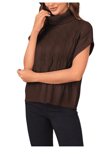 Image of SweatyRocks Women's Casual Sleeveless Turtle Neck Sweater Vest Cable Knitted Solid Crop Tank Top
