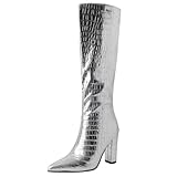 Diseño elegante: estas botas altas hasta la rodilla para mujer con tacón de bloque de 10 cm y punta puntiaguda dan un toque elegante a cualquier atuendo.