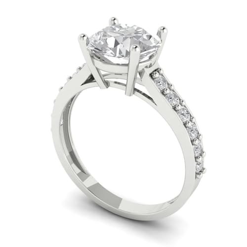 2.18 Ct Brilliant Round Cut Clear Simulated Diamond 14K White Gold Solitaire with Accents Engagement Promise Bridal Ring2