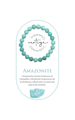 VERTIGE Bracelet AMAZONITE, Pierres Naturelles Minérales 8mm, Apporte l'empathie et la douceur, Femme/Homme
