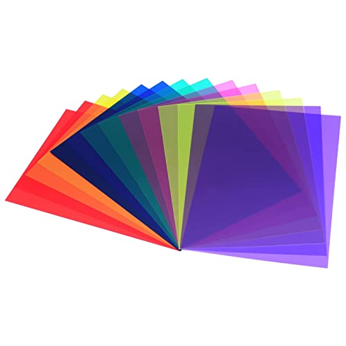 14 Pièces Filtres Correction,Transparent Filtre Correcteur en Gel Couleur,Filtres Gélatine de Plastique pour Flash Lumière LED Film Photo 7 Couleurs 29.7x21CM