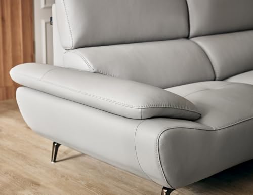 Image of Fabrique Gritty Leatherette 3 Seater Modern Desing Sofa Set with Puffy | Premium Comfortable Soft & Smooth | for Living Room Bedroom Office Home | Easy to Move with Stainless Steel Legs | Light Grey