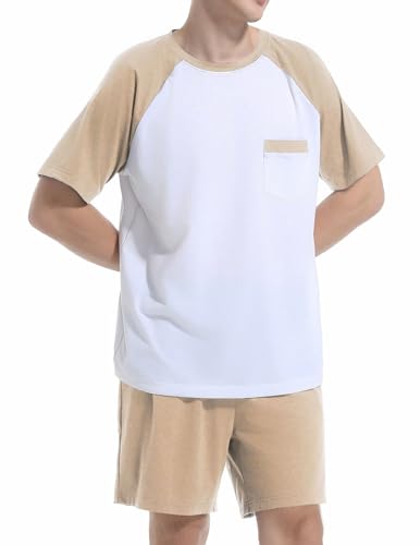 Mens Pajamas Set Summer Pjs Sleepwear Lightweight Loungewear Soft Short Sleeve Sleep Set With Pocket S-2XL4