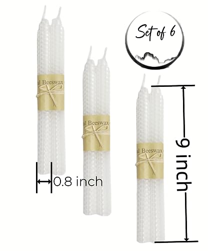 Image of Set of 12 Beeswax White Taper Candles, 10 Inch Smokeless Dripless, Uncented Long Candles Perfect for Household, Wedding, Party, and Home Decor Home Gift Ideas