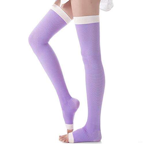 Women's Slimming Compression Socks Stockings Sleep Overnight Thigh High Leggings Socks Open Toe Socks Purple