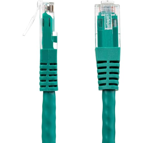 Image of StarTech 1ft CAT6 Ethernet Cable - Green CAT 6 Gigabit Ethernet Wire -250Mhz 100W PoE RJ45 UTP Molded Network Patch Cord with Strain Relief (C6PATCH1GN)