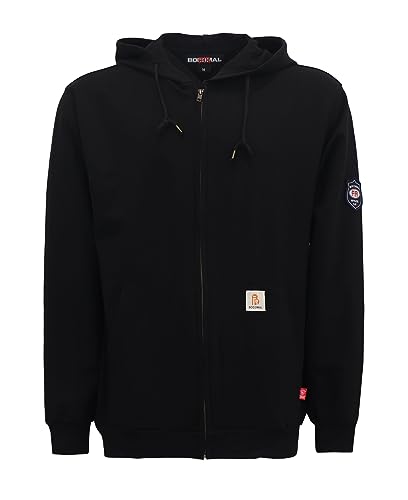 BOCOMAL FR Hoodies Idea for Summer Zipper Front 7.5oz Lightweight Black Flame Resistant SweatshirtNon Fleece