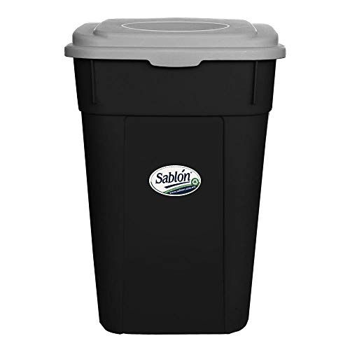 Sablon Bote de Basura de 145 litros con tapa, y ruedas con eje metálico Ideal para exteriores (Gris)