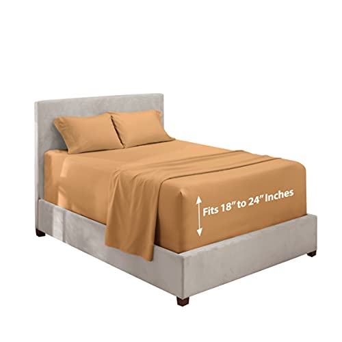 Image of Hearth & Harbor Extra Deep Pocket California King Sheets - 4 Piece Hotel Luxury California King Sheet Set Fits Up to 24 inch Mattress - Ultra Soft Luxury Bed Sheet Set - Cal King, Mocha Light Brown
