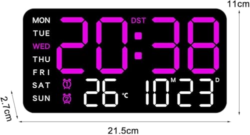 Image of EASEPRES Digital Wall Clock 9 inch LED Large Display, Electronic Wall Mounted & Desk Clock, Day Date Temperature Dual Alarm, 5-Level Adjustable Brightness, USB Powered for Bedroom Office Home (Purple)