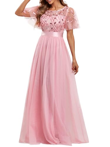 Image of Ever-Pretty Sequin Formal Prom Dresses for Women Ruffle Sleeves Empire Waist A-Line Long Mother of Bride Dress 00904
