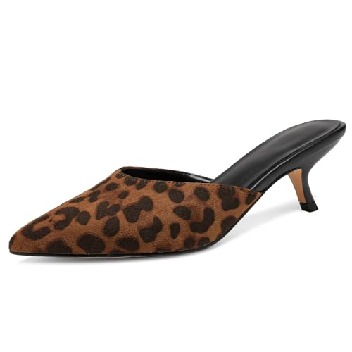 Image of Riekhany Women Kitten Heels Mules Closed Pointed Toe Slip on Stiletto Pumps