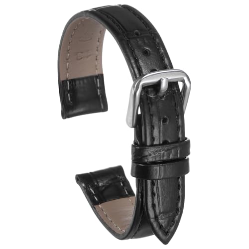 uxcell Leather Watch Band 15mm Embossed Pattern Cowhide Watch Strap Replacement with Spring Bars for Women, Black