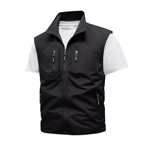 Chaleco ligero Softshell para hombre con cuello alto y cierre de cremallera, chaqueta sin mangas para exteriores, para primavera, chaleco transpirable para caminar, golf, viajes urbanos, Negro, 4XL
