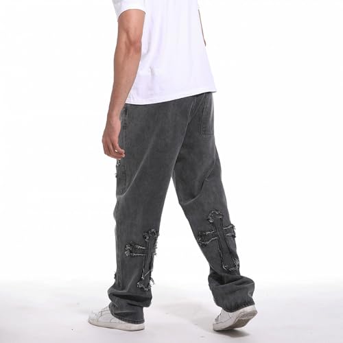 Baggy Jeans Men Cross Patch Y2K Cargo Pants Denim Skateboard Baggy Pants Hip Hop Jeans Streetwear3