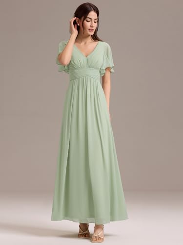 Image of Ever-Pretty Women's Summer V Neck Chiffon Pleated Empire Waist Bandage Bridesmaid Dress with Pockets 02360