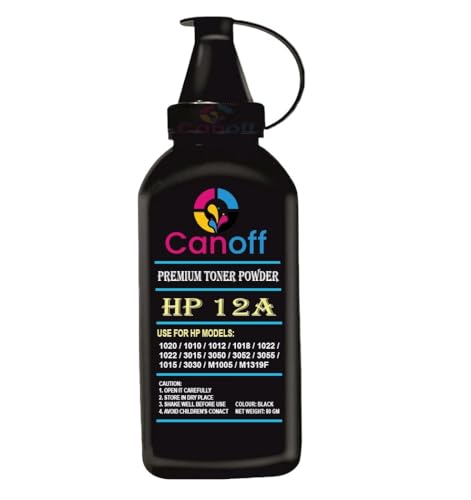 Image of CANOFF 12A Toner Powder Compatible for HP12A Toner Cartridge for LaserJet Printer 1020 1010 1012 1018 1022 1022 3015 3050 3052 3055 1015 3030 m1005 m1319f (Pack of 1pc.-Toner Powder 80gm.)