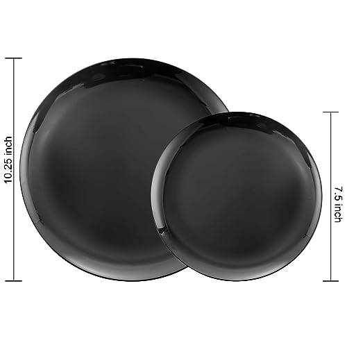PULOTE 100PCS Black Plastic Plates Disposable - Premium Heavy Duty 50 Black Dinner, 50 Dessert/Salad Plates - Ideal for Party, Halloween