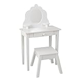 Holzstuhl KidKraft Mittelgroßer Hocker Holz-Frisiertisch und Stuhl mit Spiegel, MDF, Weiß