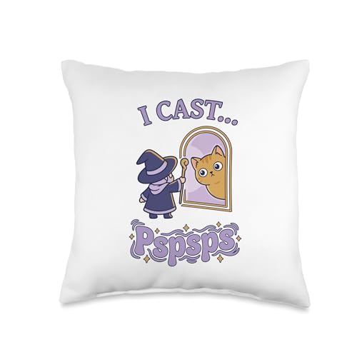I Cast Pspsps Funny Fantasy Wizard Magic Cute Cat Lover Meme Throw Pillow