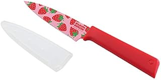 Kuhn Rikon Funky Fruit Strawberry Colori+ Non-Stick Straight Paring Knife with Safety Sheath, Stainless Steel