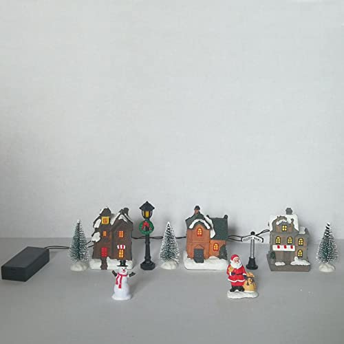 RTing YAN Xuan Mini kerstdorpssets, warme LED-verlichte kerstdorpshuizen met beeldjes en bomen, kamer decorgeschenken, set/10