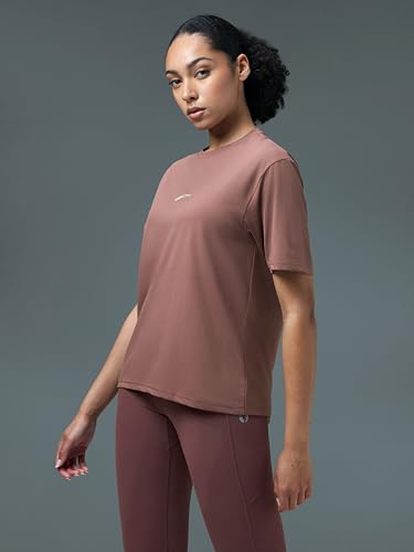 Image of TECHNOSPORT Women's Printed Boxy Fit Round Neck T-Shirt COTFLEX Half Sleeve Slip On Polyester for Gym Yoga Workout UPF50+ Anti Odour