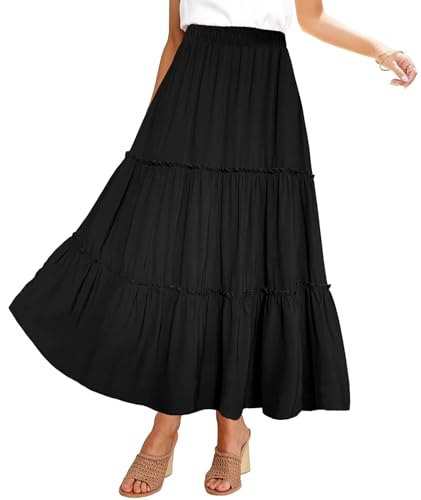 Afibi Womens High Waist A Line Ruffle Swing Long Maxi Skirt with Pockets4