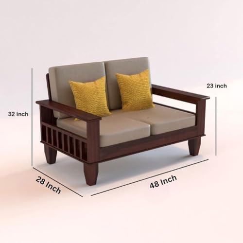 Image of Sheesham Wood 6 Seater Sofa Sets for Living Room Wooden 6 Person Sofa Set Without Coffee Table, Sofas Six Seater for Office (3+2+1, Mahogany)