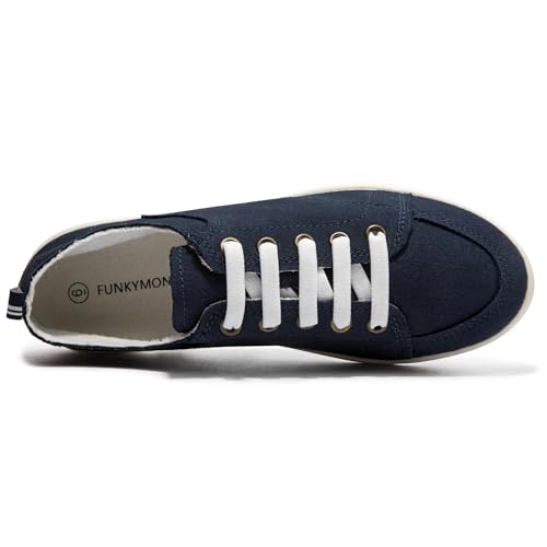 Image of FUNKYMONKEY Slip-On Canvas Sneakers for Women, Comfortable Lightweight Lace-Up Flat Casual Tennis Shoes Breathable Walking Shoes for Everyday Wear