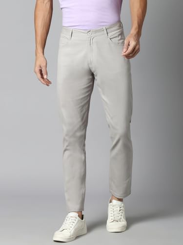 Image of Hubberholme Men's Tapered Fit Cotton Trousers, Ankle Length Button Closure Chinos