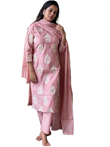 Image of GoSriKi Women's Rayon Blend Straight Printed Kurta with Pant & Dupatta (RAW-GS)