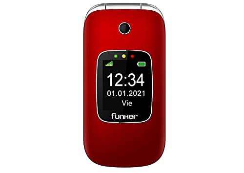 Telefono-Movil-Funker-C85-Easy-Comfort-Rojo-con-Tapa-para-Personas-Mayores-con-boton-SOS-y-Base-cargadora