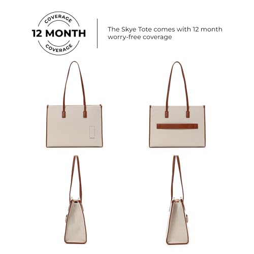 Image of MOKOBARA The Skye Tote Bag for Women | Premium Canvas & Vegan Leather Office & Daily Use Handbag | Fits 15 Inch Laptop | Water Resistant Shoulder Bag with Zip Closure | Coconut Cream | Beige