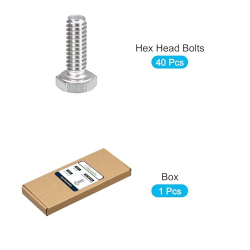 Image of METALLIXITY Hex Head Bolts (1 /4-20 x 3 /4 inch) 40Pcs, 304 Stainless Steel 18-8, Fully Threaded, External Hex Drive, Plain Finish, Hex Head Screw Bolt, Silver