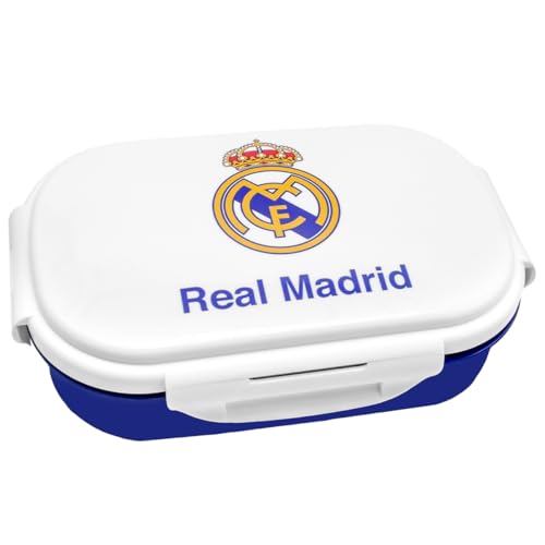 ms móvil shop Fiambrera Real Madrid con Cubiertos | Diseño Oficial con Escudo del Club | Libre de BPA | Compacta y Resistente | Ideal para Escuela, Trabajo y Actividades al Aire Libre